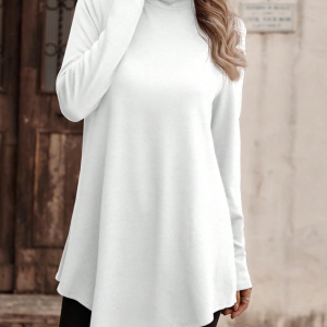 Casual Plain Turtleneck Long Sleeve T-shirt