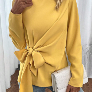 Crew Neck Long Sleeve Halloween Knot Front Regular Micro-Elasticity Loose Shirt For Women